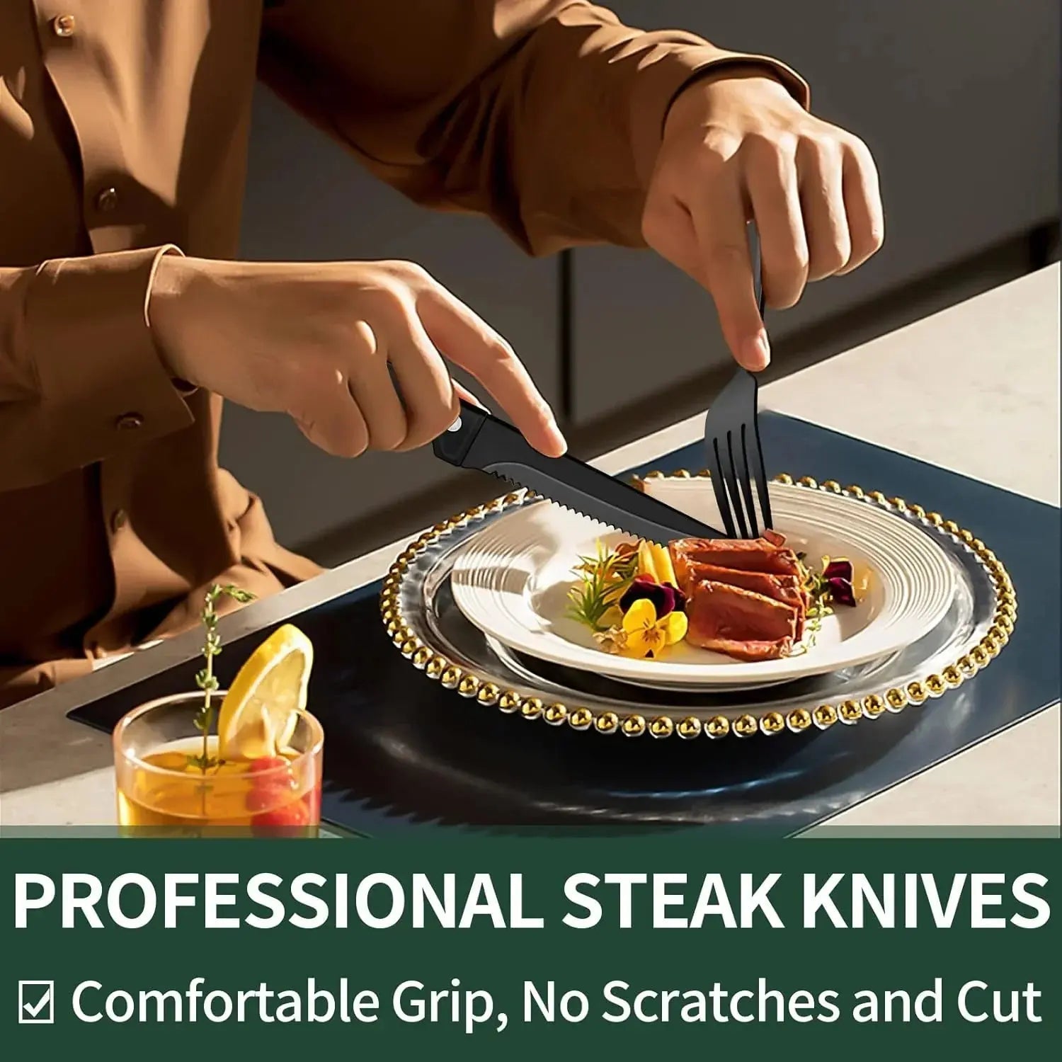 Cutlery Set | 24-Piece Matte Black Finish | Includes Steak Knives | CutleryCraft