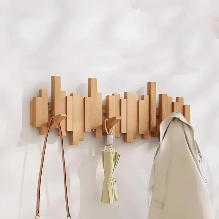 Solid Wood Coat Rack with Foldable Hooks – Piano Style, 3 to 8 Hooks