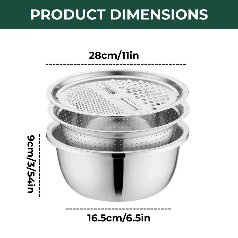 3-in-1 Batter Bowl Set | Integrated Grid and Drainage System | Space-Saving Nesting Design | MultiPrep