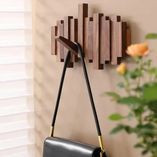 Solid Wood Coat Rack with Foldable Hooks – Piano Style, 3 to 8 Hooks