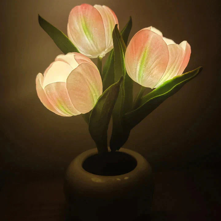 LED Table Lamp with Realistic Flower Design and Ceramic Base