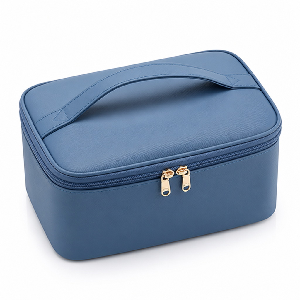Adjustable Dividers & Sturdy Handle Travel Makeup Organizer