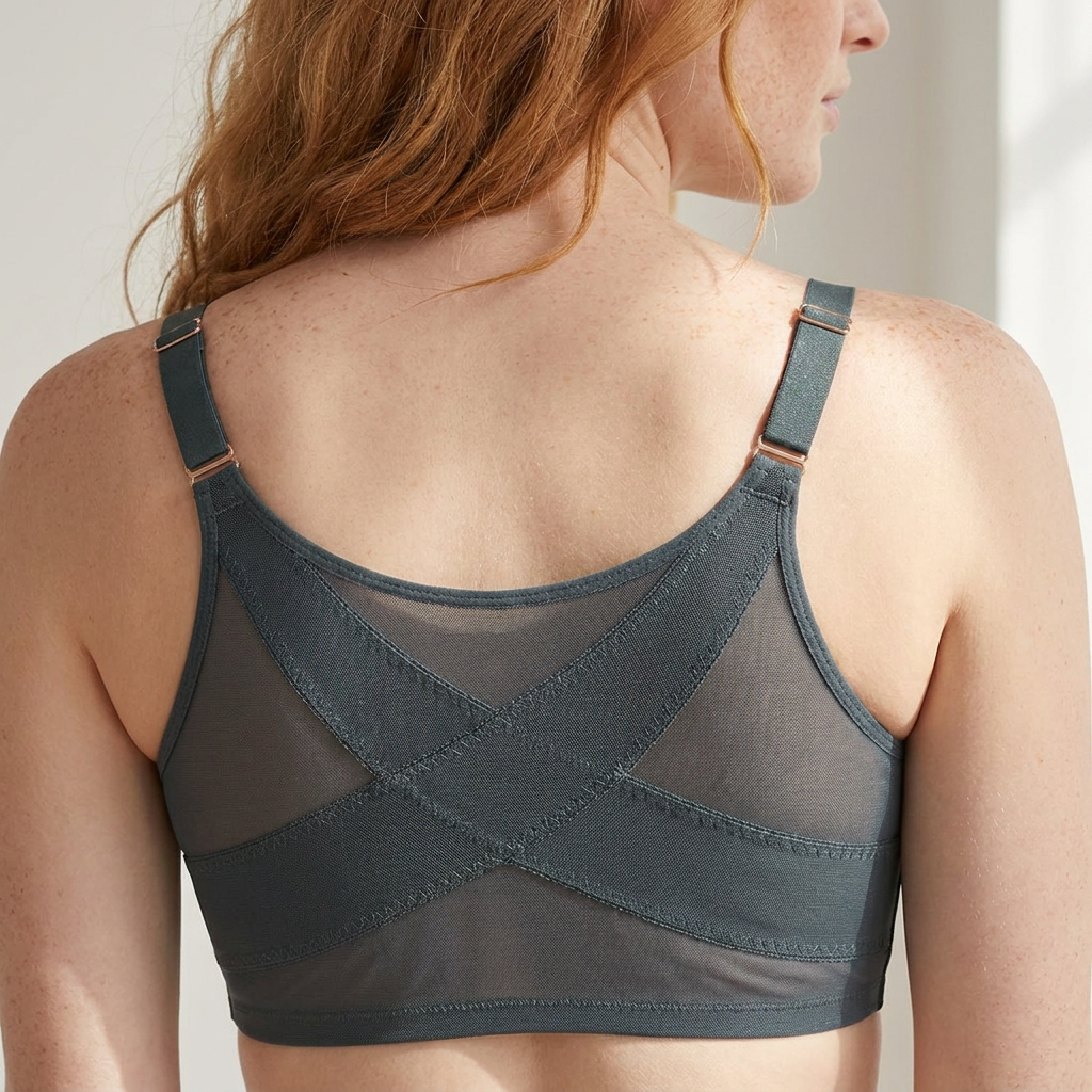 LunaEase™ – Front Closure Sheer Mesh Bra with X-Back Support