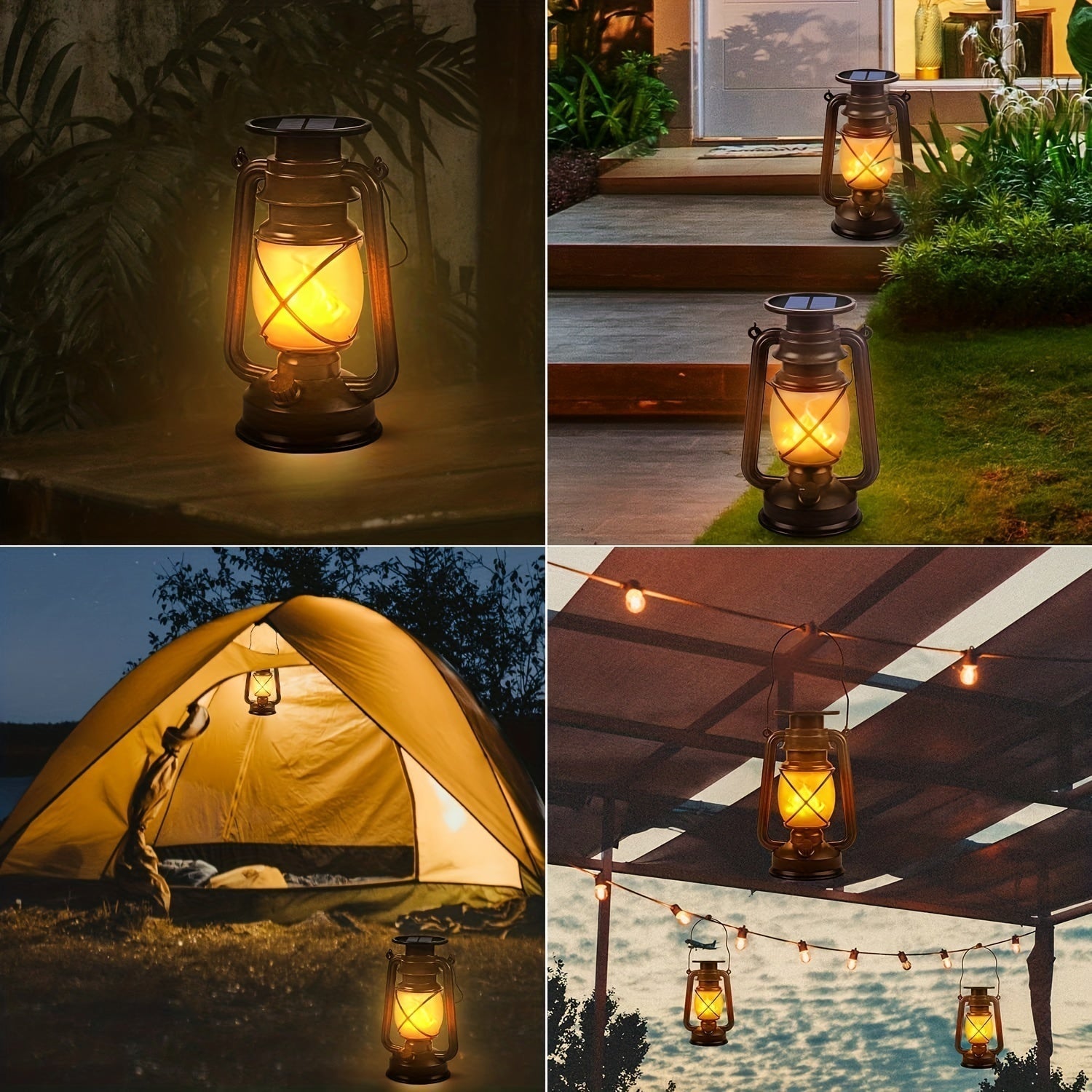 Vintage Solar Lanterns Featuring Flickering LED Illumination