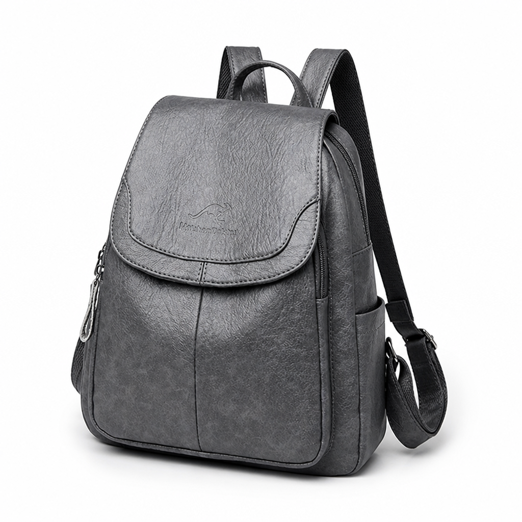 Durable Faux Leather Flap-Top Backpack