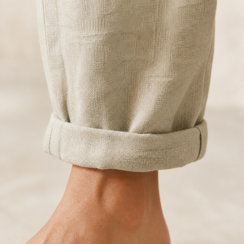 Flexiva™ – Comfortable Cotton-Linen Tapered Pants with Adjustable Drawstring Waist