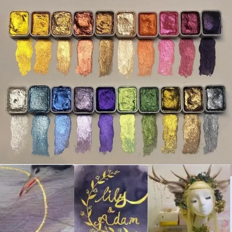 Metallic Pigment Kit – 10 Shimmering Colors with Mixing Palette
