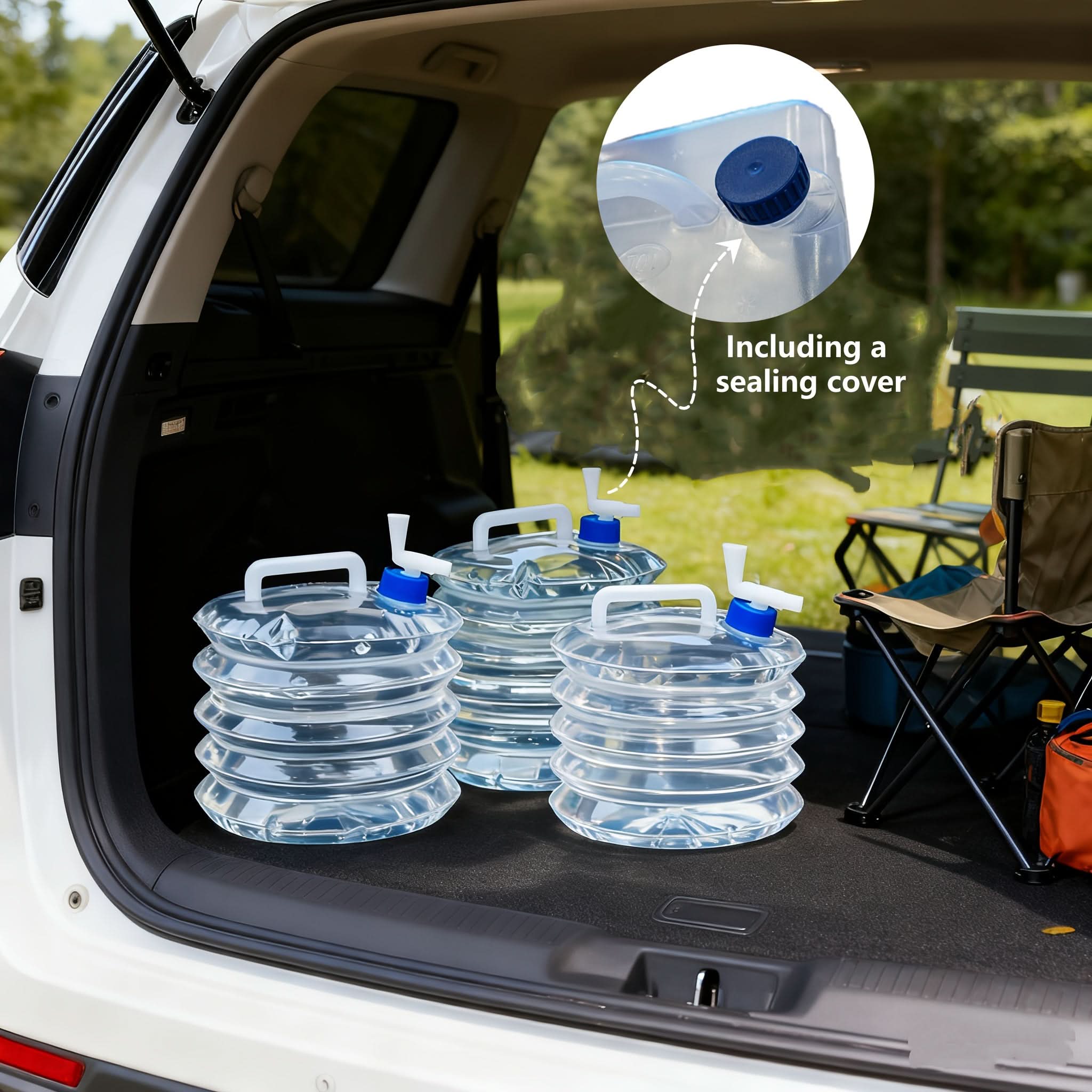 Foldable Water Container with Sealed Lid for Camping and Outdoor Use