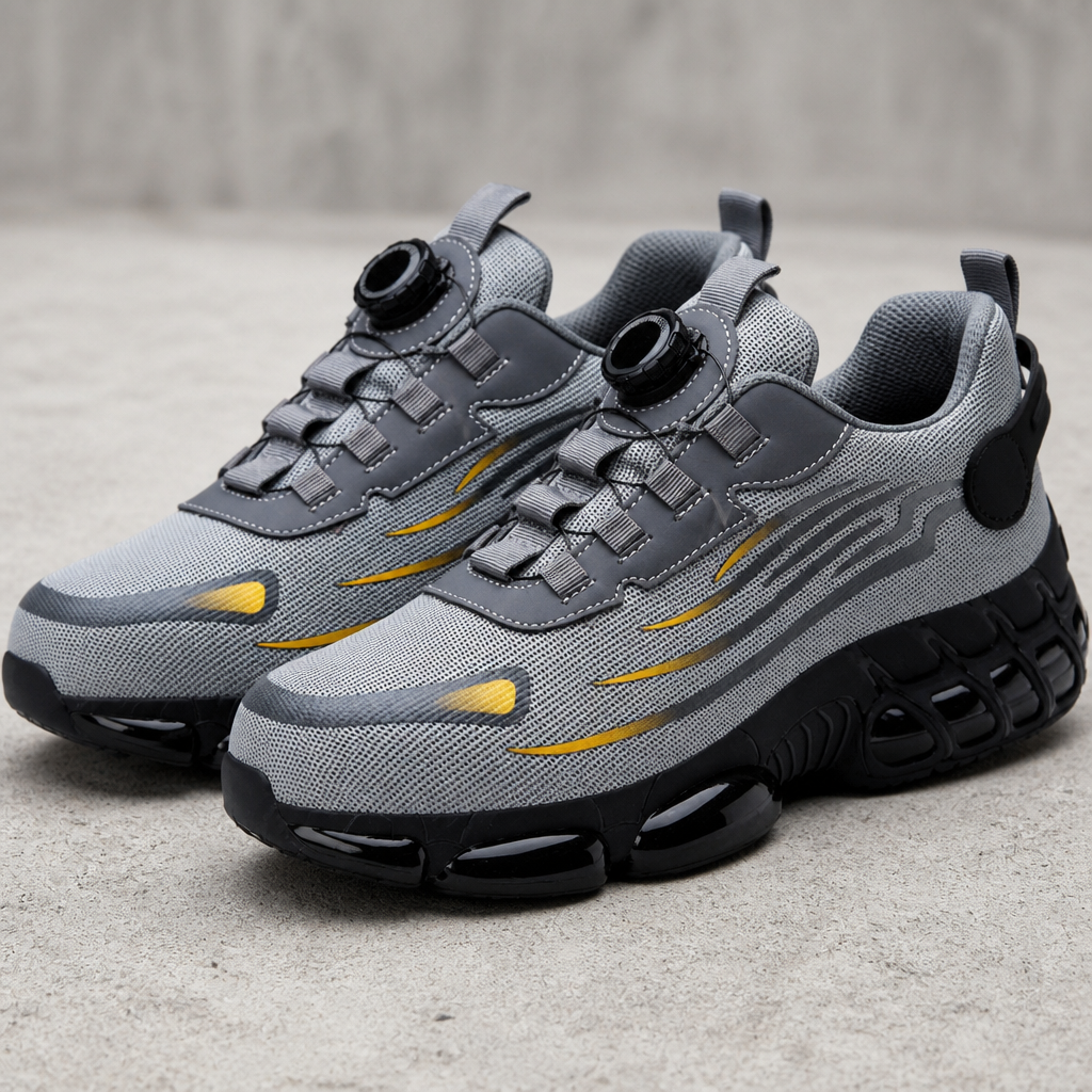 VivaStride™ – Steel-Toe Work Sneakers Featuring Rapid-Twist Lacing System