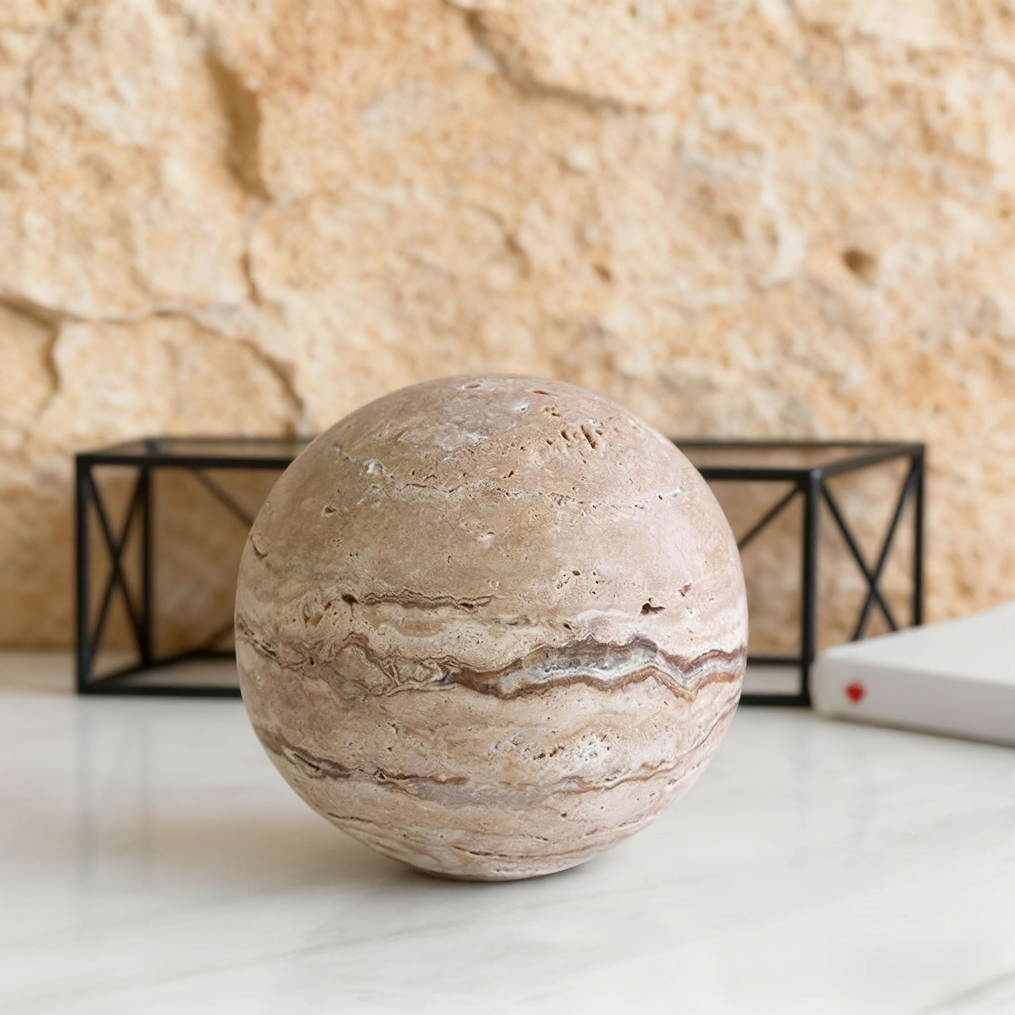 Handcrafted Travertine Marble Sphere Decorative Piece