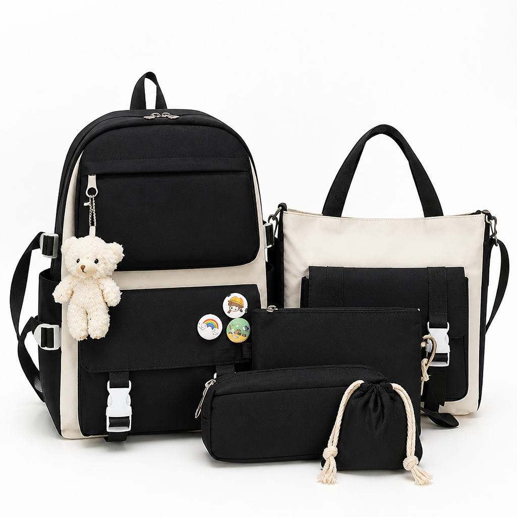 Plush Bear & Badge Kids Backpack Set (5-Piece)