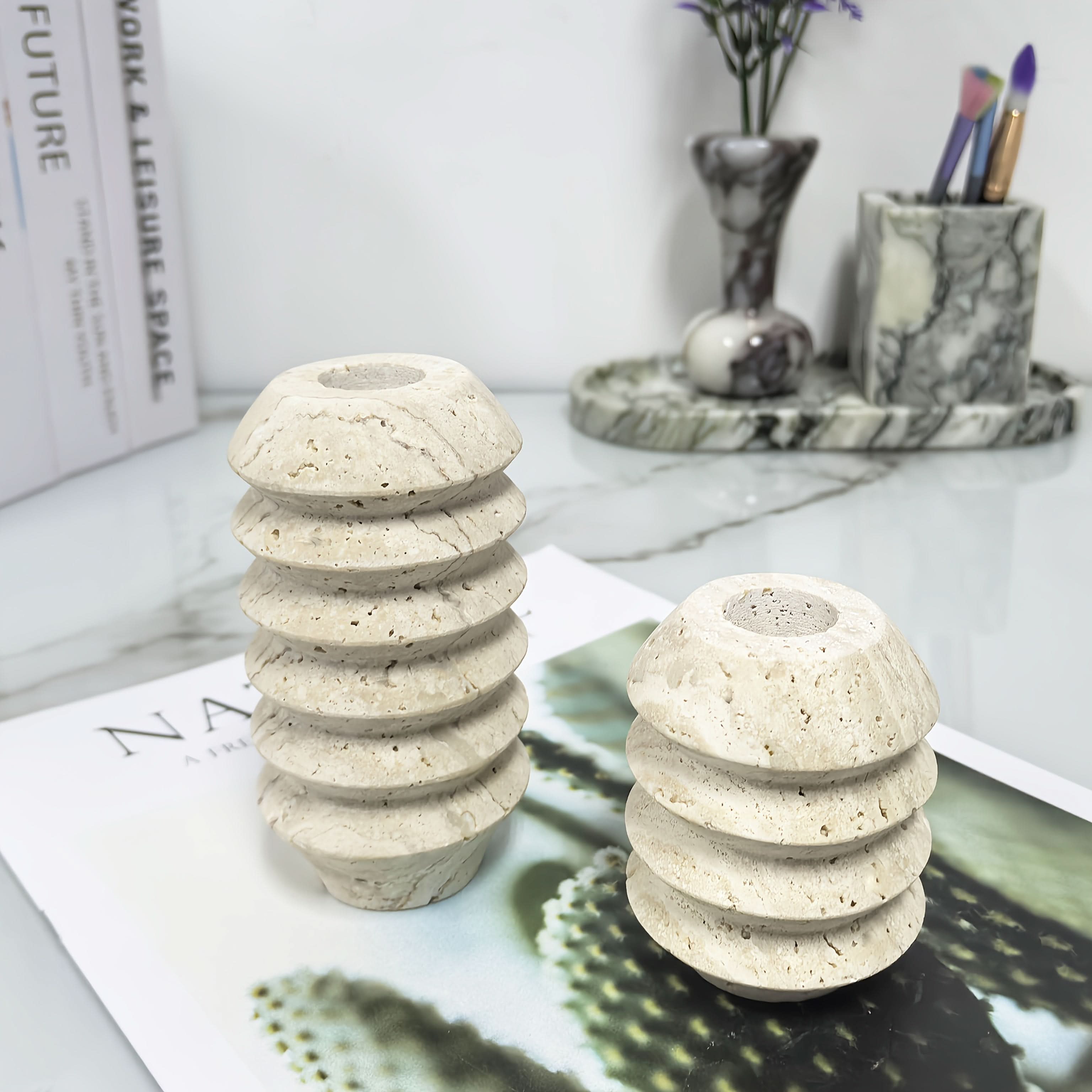 Natural Marble Candle Holder in Roman Travertine Style