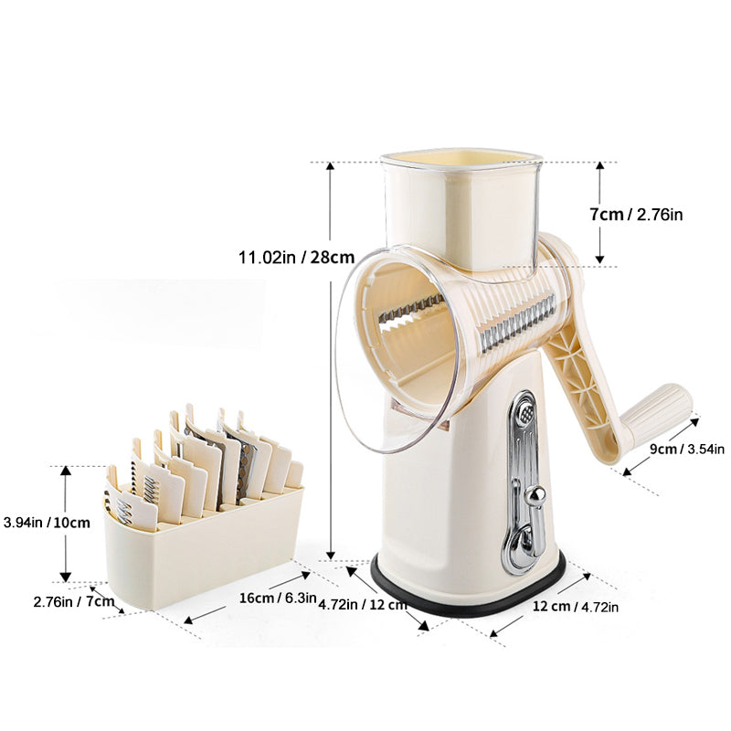 Multi-Blade Food Shredder - Rotary Grater for Cheese and Vegetables