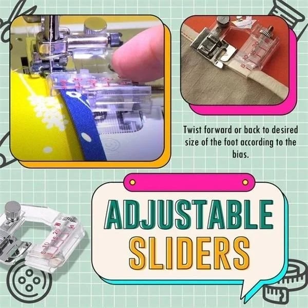 Adjustable Bias Tape Foot for Sewing – 0.5 to 2 cm, Clear Design