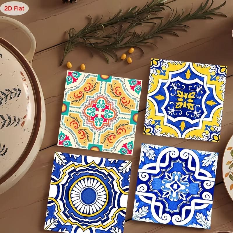 Artistic Pattern Wooden Coaster Set in Rustic Style
