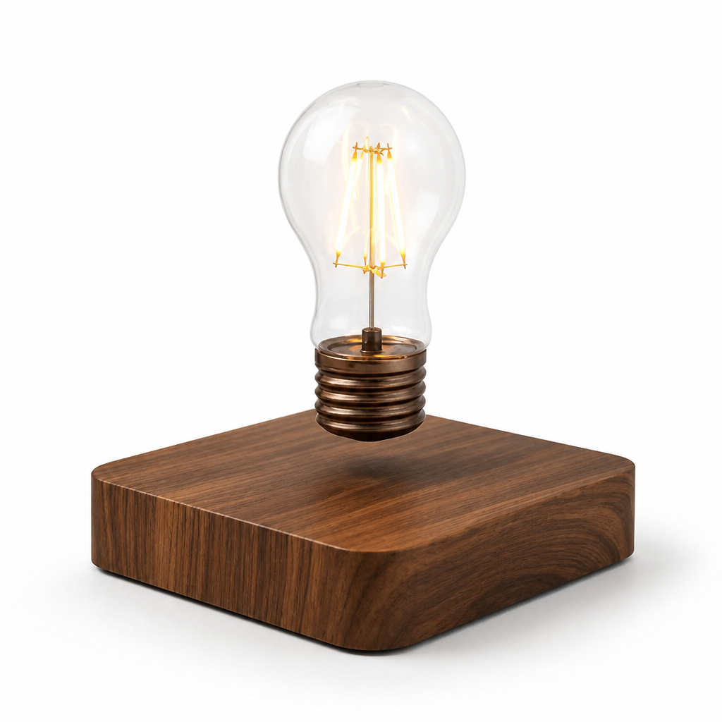 Magnetic Levitating Walnut Wood Edison-Style Table Lamp