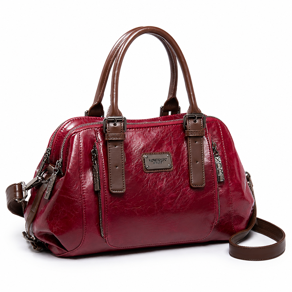 Genuine Leather Embossed Boston Handbag (Removable Strap)