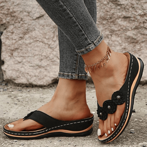 Wedge Sole Sandals for Women with Floral Accents