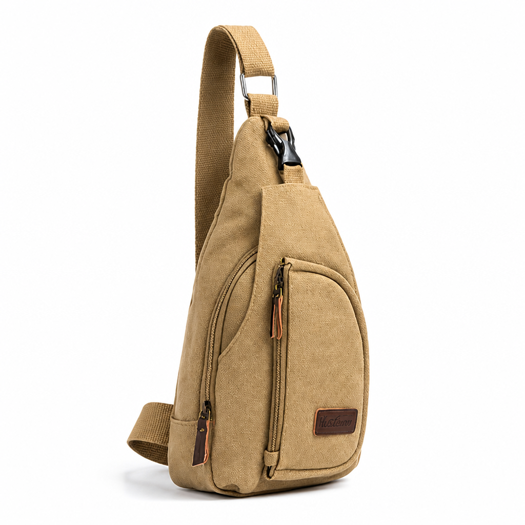 Lightweight Vintage Canvas & Leather Trim Sling Bag