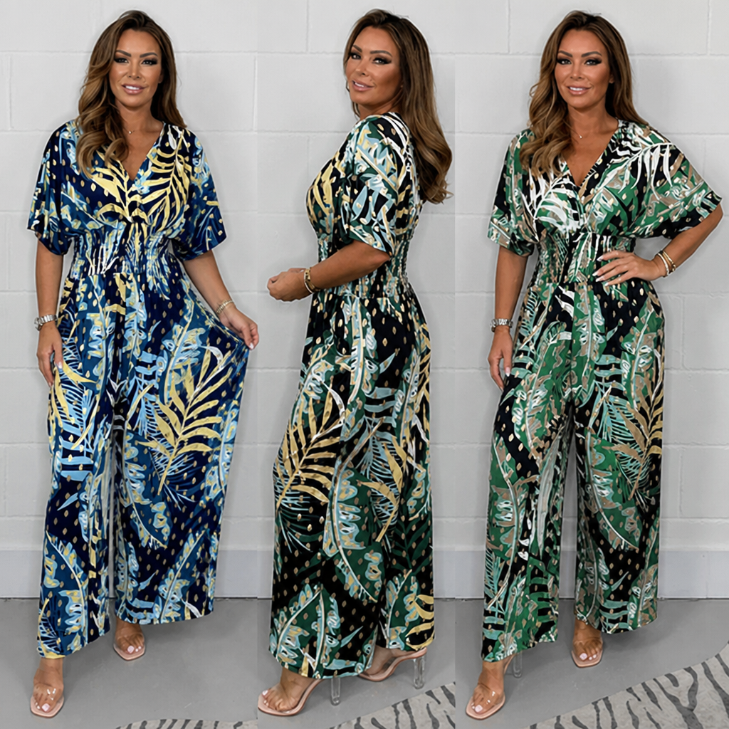 LatessaLuxe™ Plus Size Leaf Print Bodysuit — Feel Effortless Confidence and All-Day Freedom in Your Curves