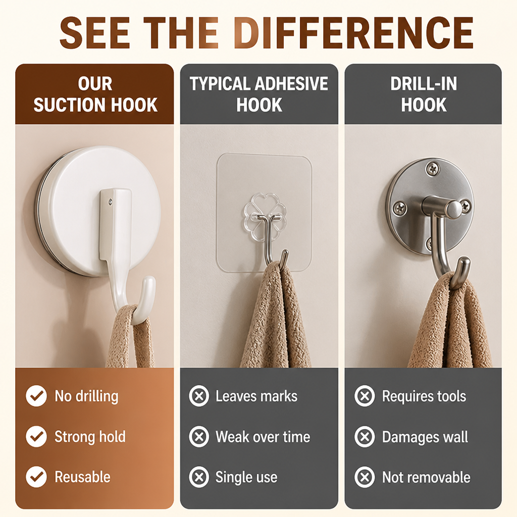 GripEase™ Suction Hooks — Take Control with Damage-Free, Rock-Solid Hanging Power