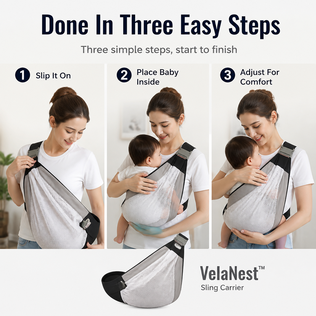 VelaNest™ — Slip It On, Settle Baby In, and Carry Pain-Free for Hours