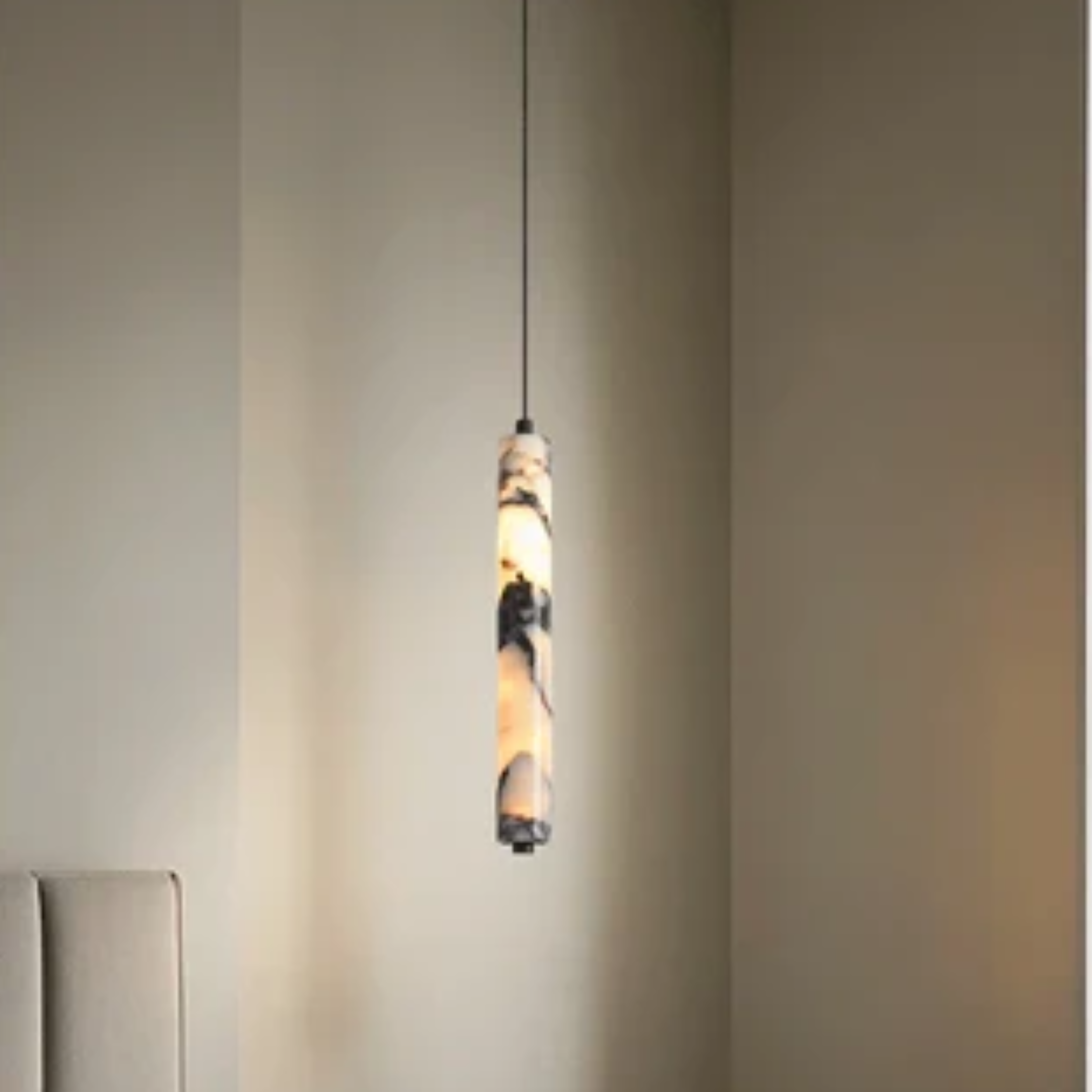 Cylinder Pendant Light in Black Natural Stone