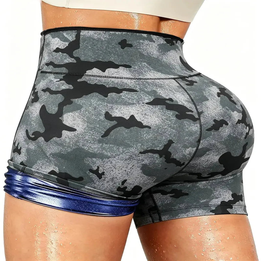 High Waist Shorts with Moisture Wicking and Built-In Waist Trainer - Four-Way Stretch