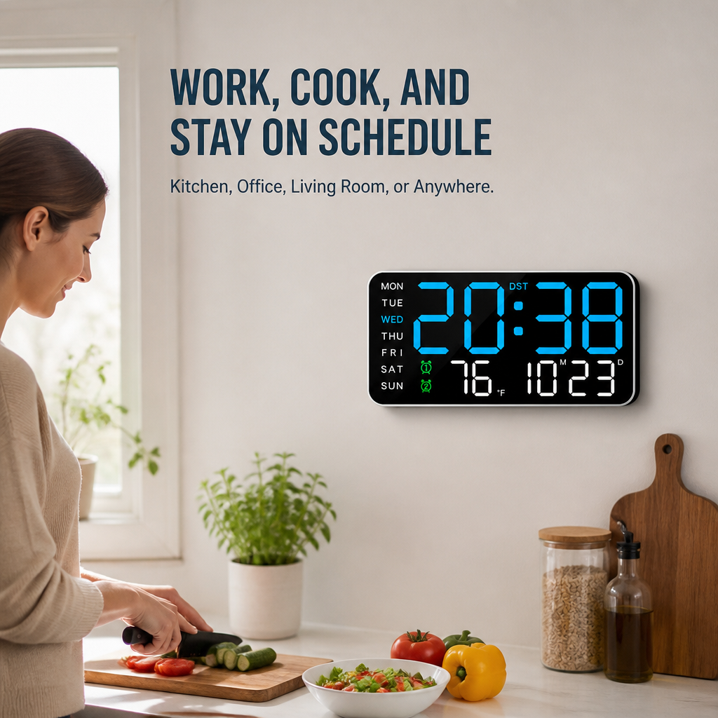 LumaVista™ — See the Day, Date, Time & Temp at a Glance, Zero Ticking