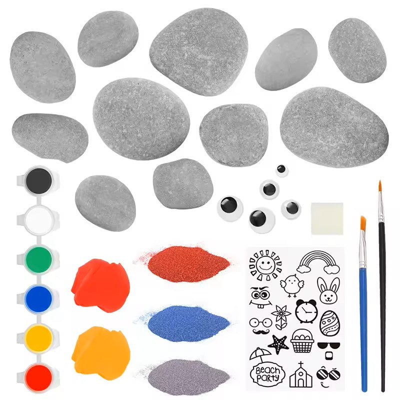 Kids Stone Painting Set with River Stones and Acrylic Paints, Ages 4-12