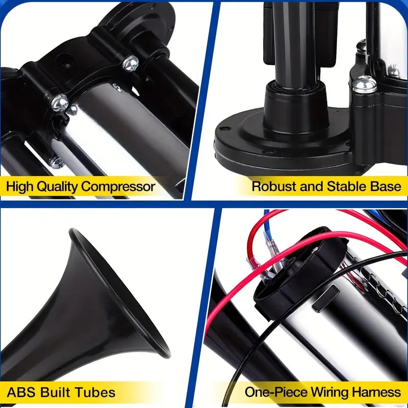 12V Vehicle Dual Air Horn System with 130dB Output and Automatic Compressor