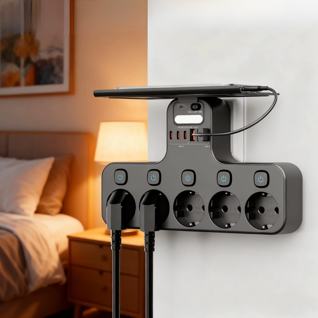 Power Strip with 5 Outlets, USB Ports, and Integrated Night Light