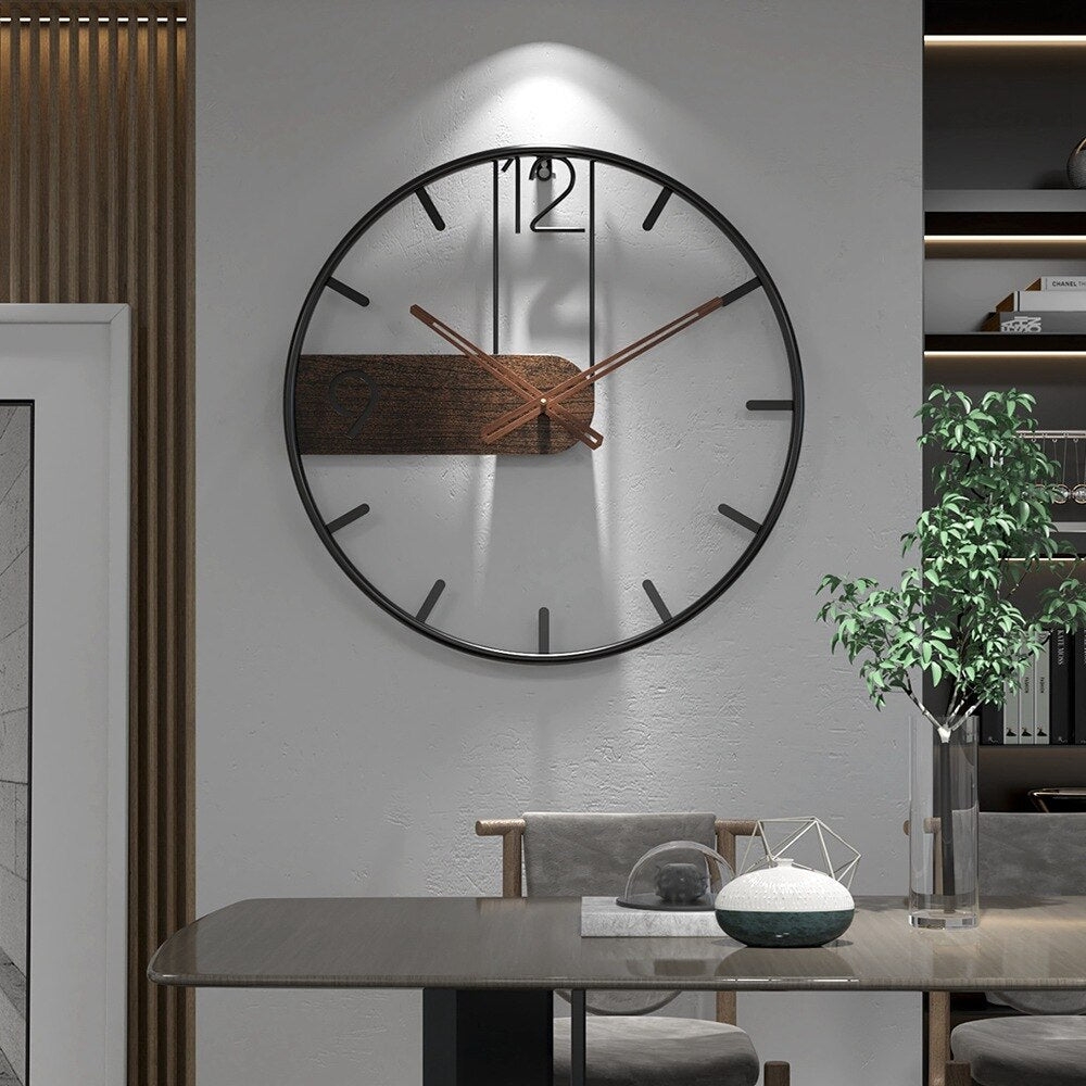 Walnut Accented Steel Wall Clock | Modern Industrial Design | 40 cm