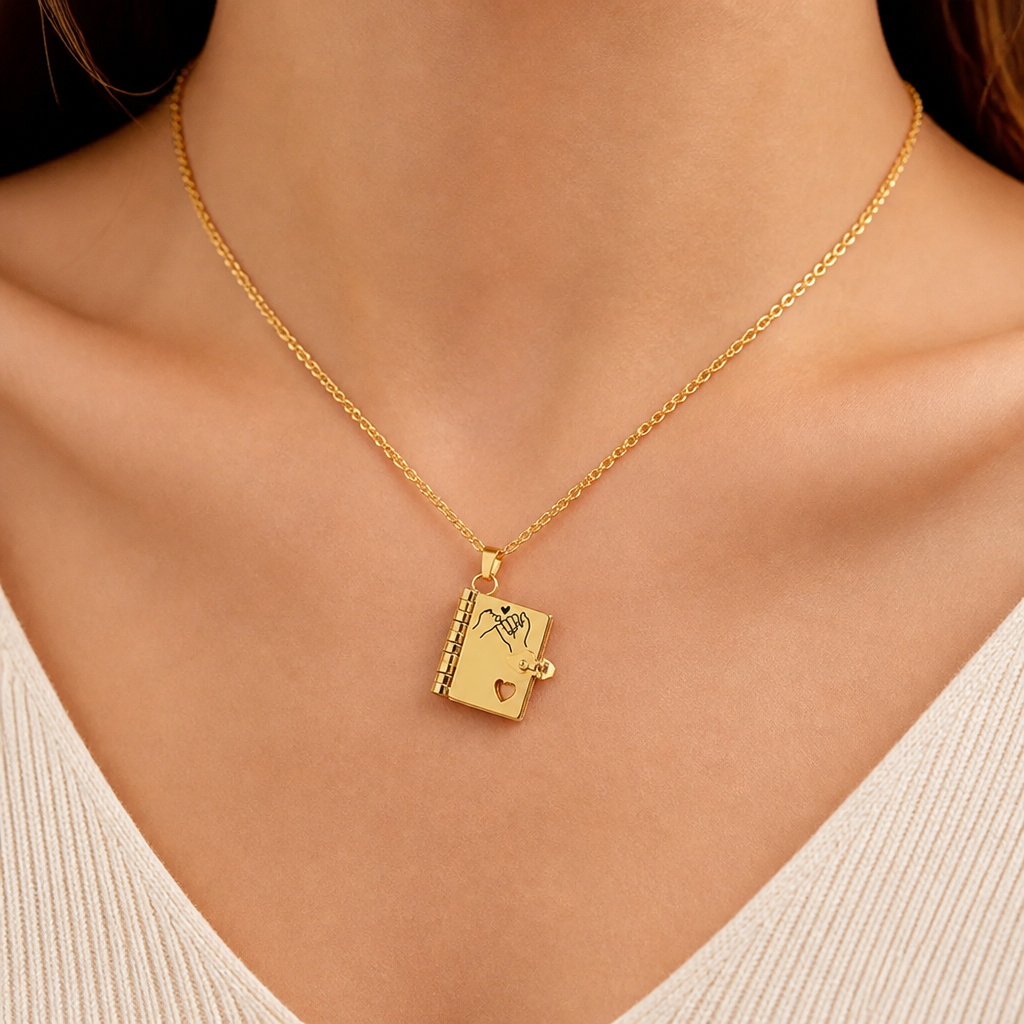 EverBond™ – Pinky Promise Book Locket Necklace with Hidden Fold-Out Pages