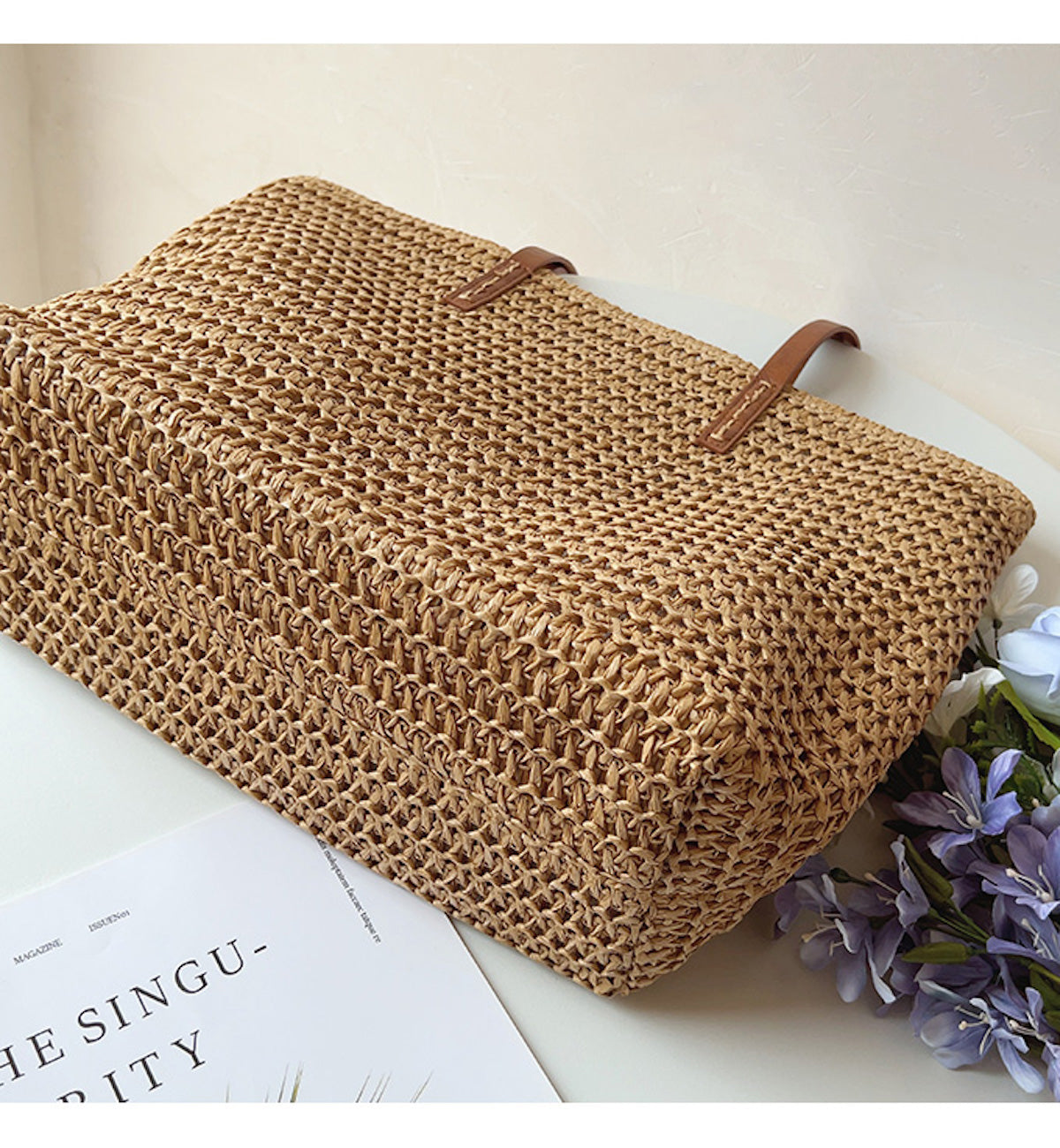 Basket Bag with Leather Handles – Woven Design