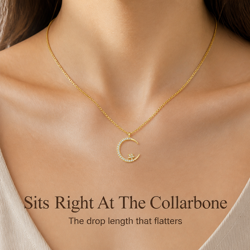 LumaLuxe™ – Dainty Pavé Crescent Moon & Star Pendant Necklace