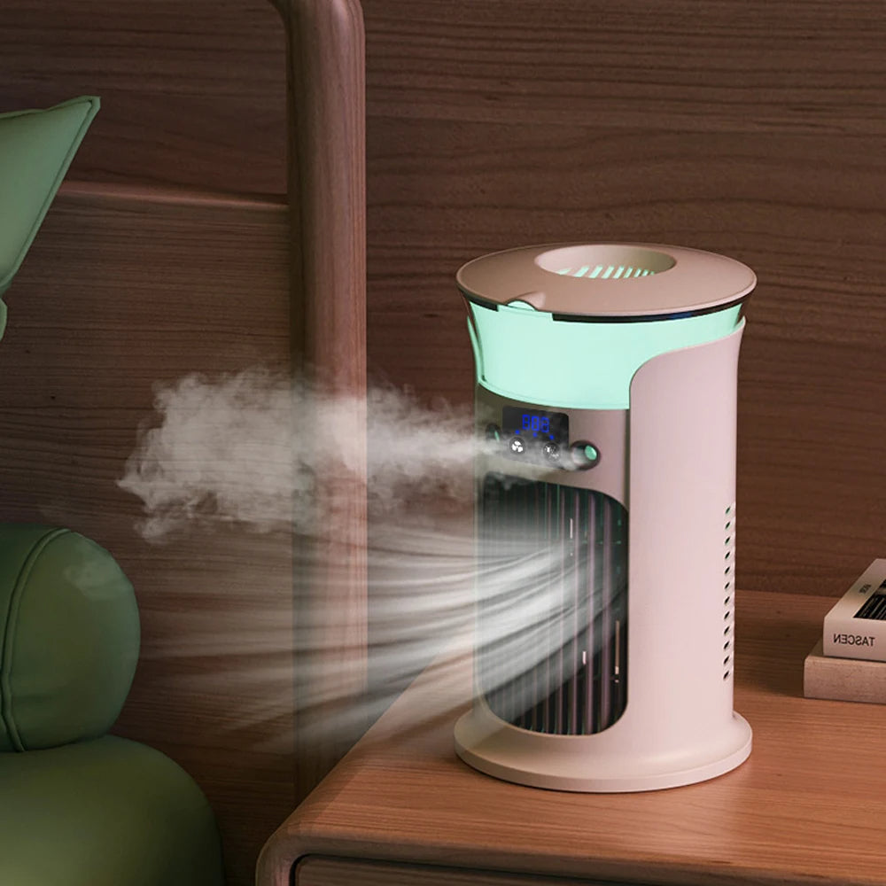 Portable Mini Air Cooler Fan with Water Reservoir – USB Rechargeable, 3 Speeds for Desk and Nightstand