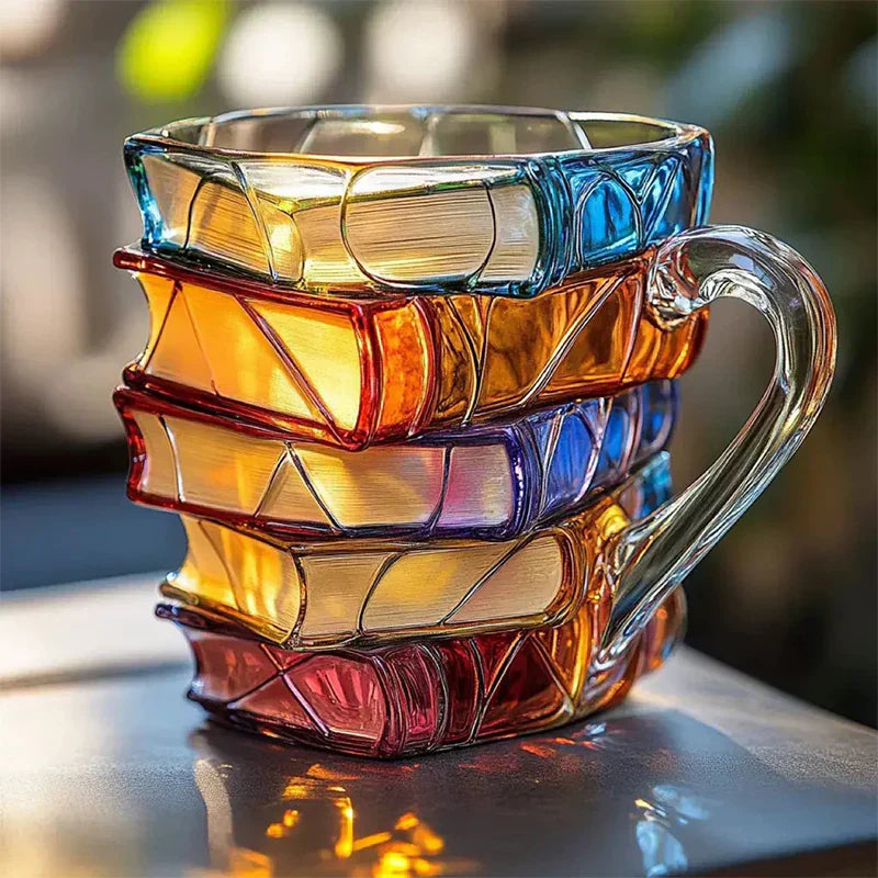 Hand-Painted Drinking Glass with Stack of Books Design – 191ml