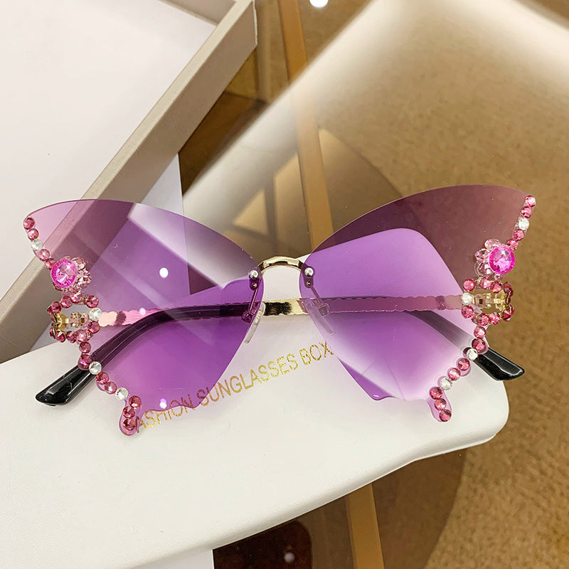 Crystal-Embellished Butterfly-Shaped Sunglasses