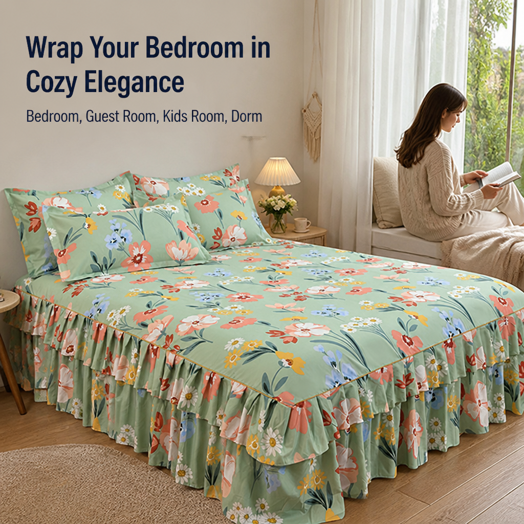 Three-Piece Ruffled Bedding Set™ — Wrap Your Bedroom in Cozy Elegance and Effortless Charm