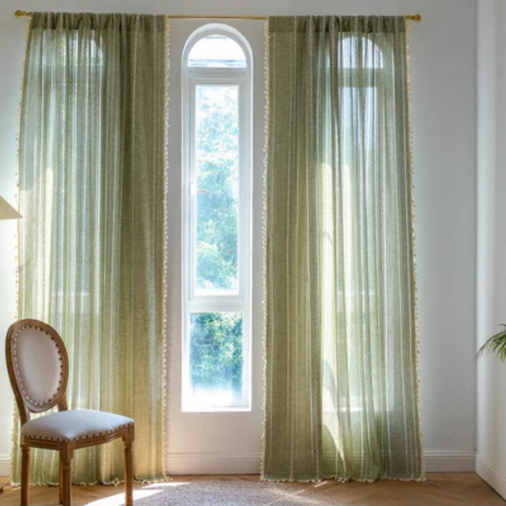Sheer Striped Curtains in Sage Green