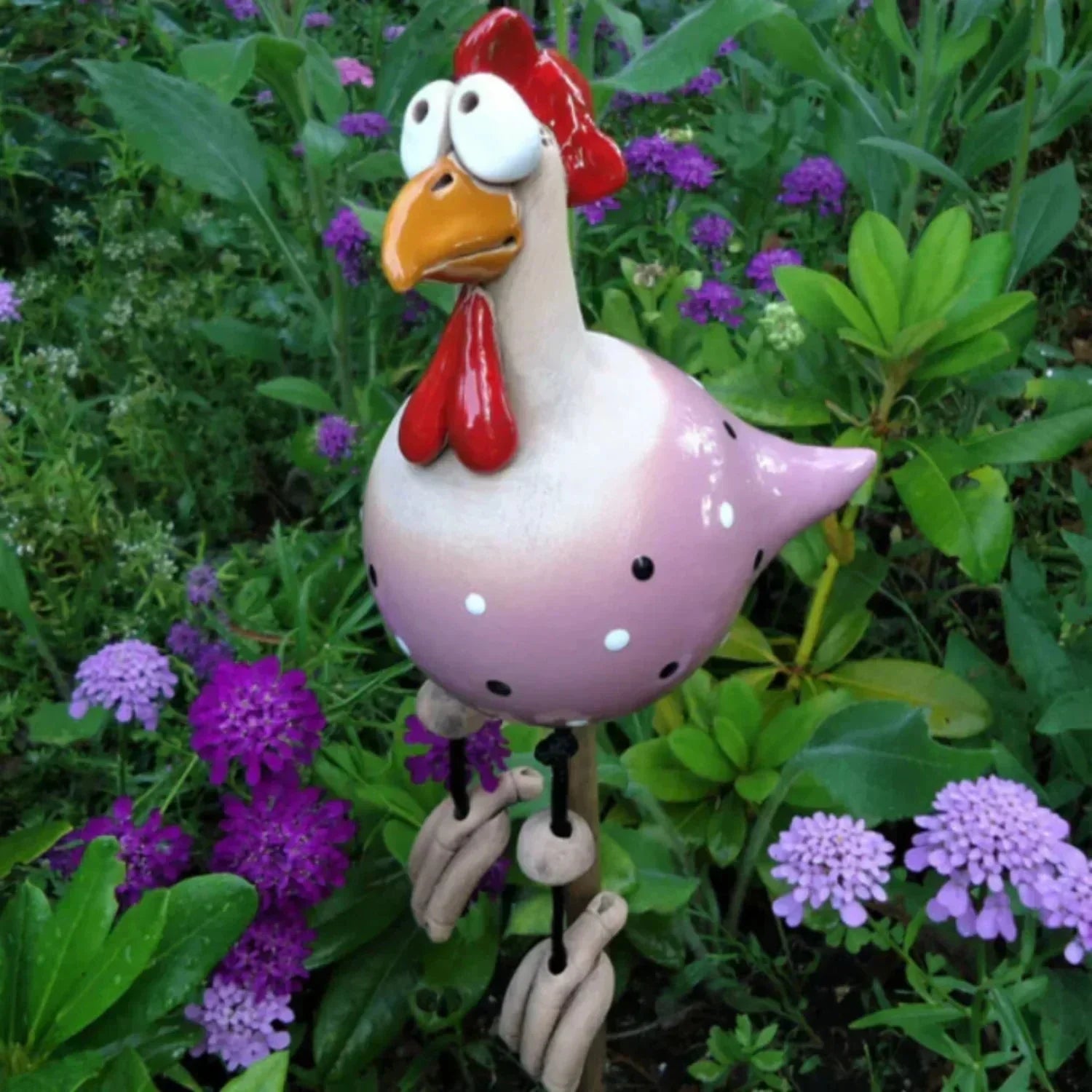 Polka Dot Chicken Garden Statue – Durable Outdoor Decor