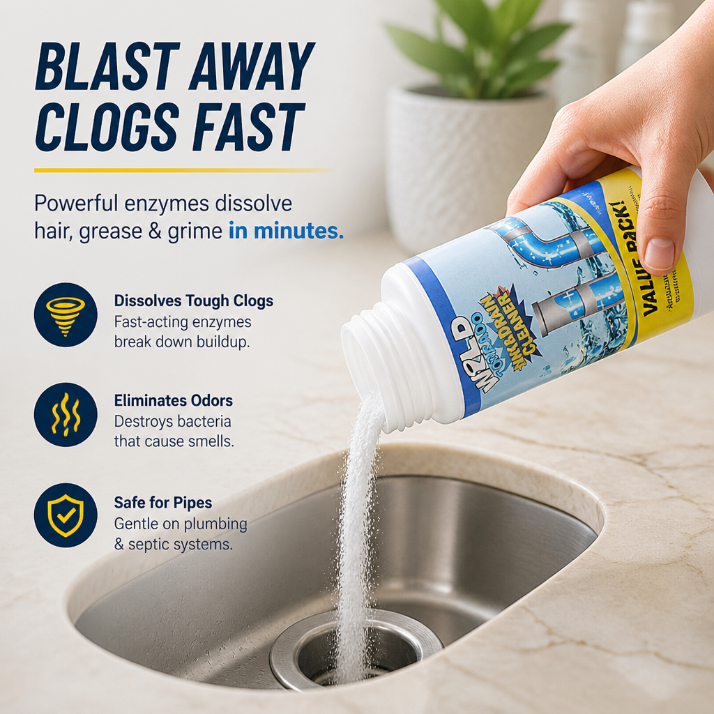 SwiftClear™ — Dissolve Hair, Grease & Gunk Clogs in Minutes Without Wrecking Your Pipes