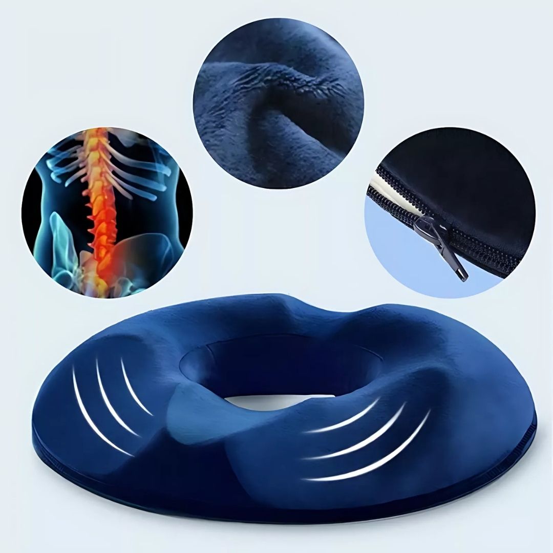 Donut-Shaped Memory Foam Seat Cushion with Washable Cover for Home, Travel, Office