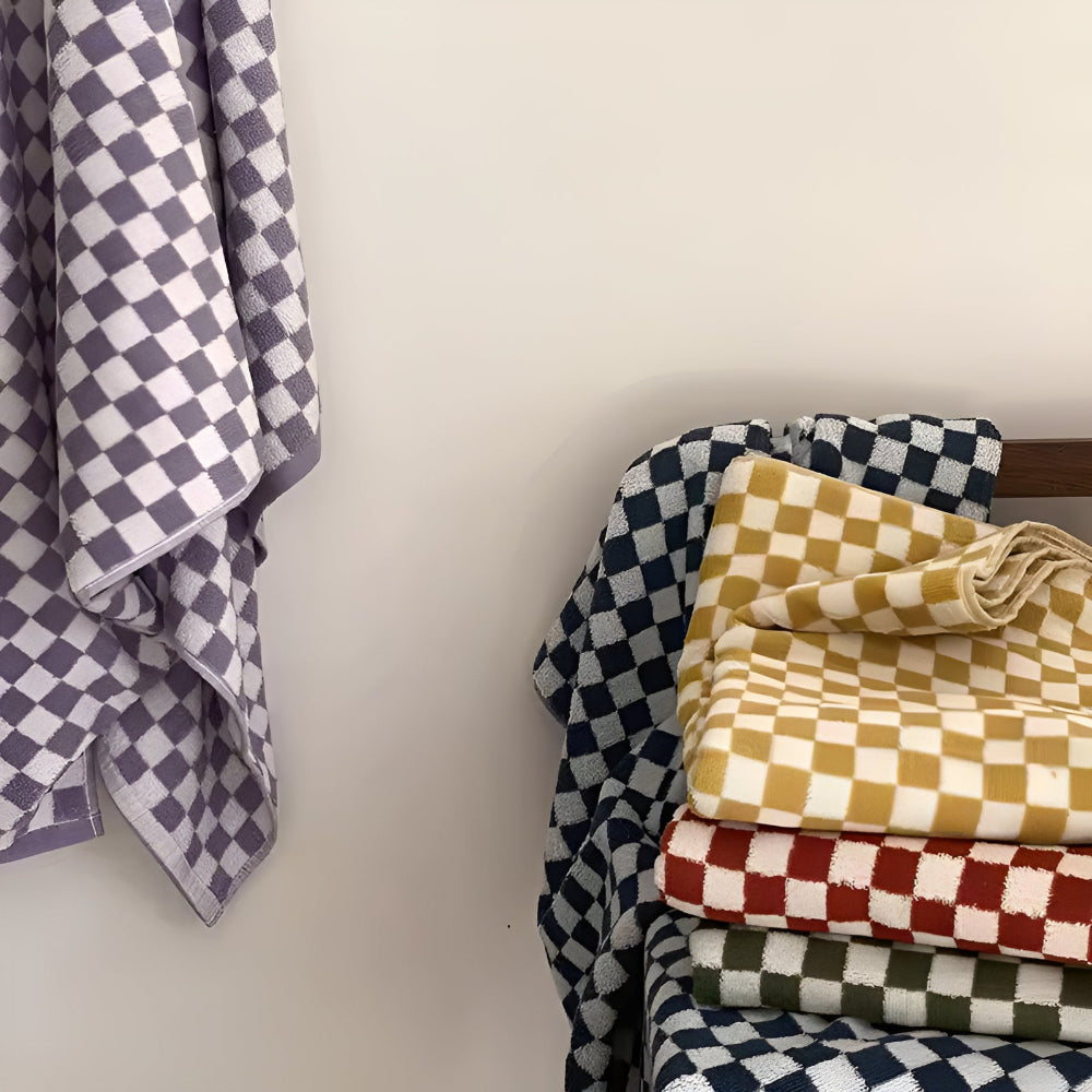 Retro Checkerboard Pattern Cotton Towel
