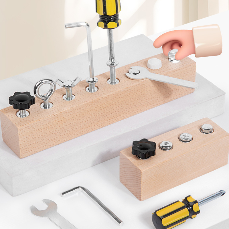 Children's Wooden Fastener Board – 8 Different Screw Types