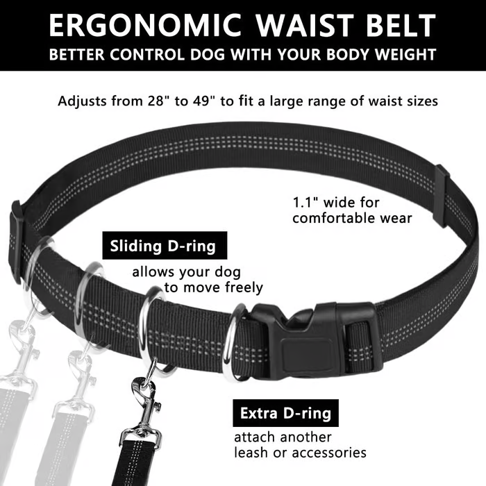 Bungee Dog Leash for Hands-Free Use – Reflective Waist Strap for Running, Hiking, and Walking