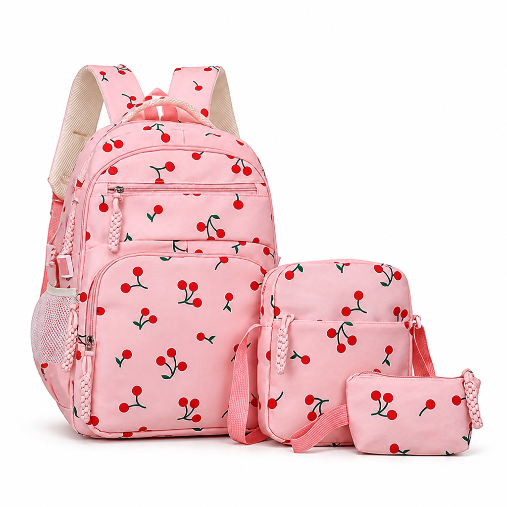 Large-Capacity Fruit-Print Backpack Set (3-Piece)