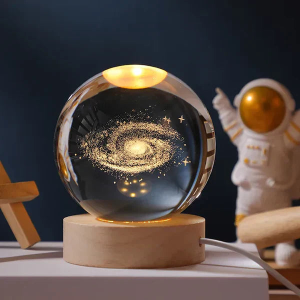 3D Carved Crystal Globe Lamp – Gentle LED Night Glow