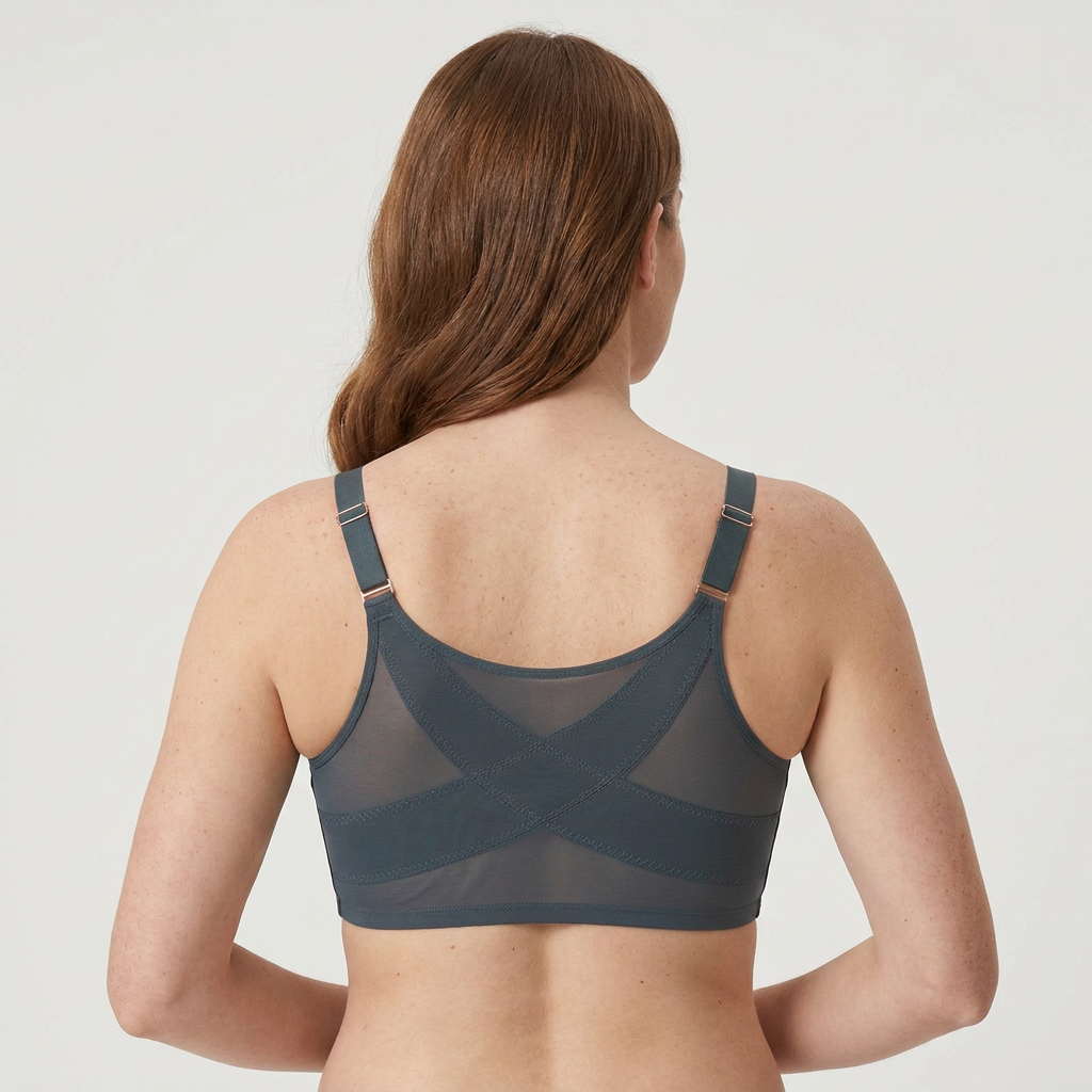 LunaEase™ – Front Closure Sheer Mesh Bra with X-Back Support